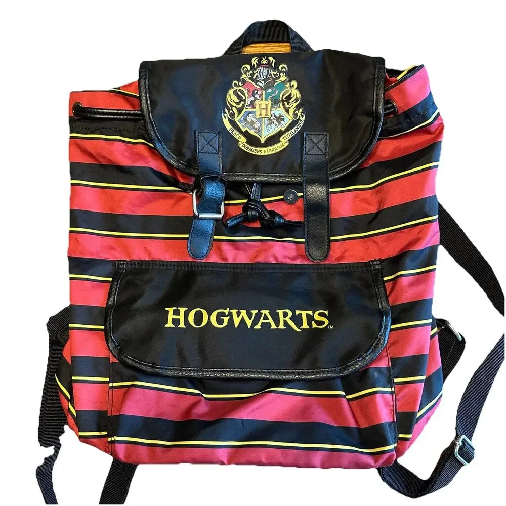 Harry Potter Hogwarts Backpack Red Black Striped Park Bag Snap Flap 2019